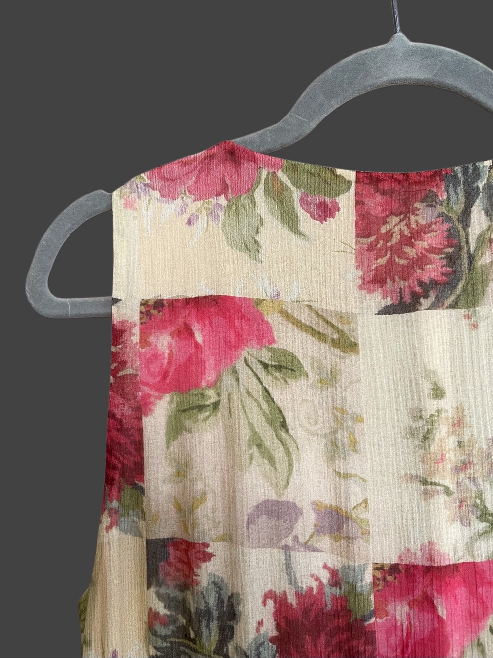SEZANE Cream Red Rose Floral Patchwork Sleeveless Flowy Silk Alameda Maxi Dress - Picture 9 of 16
